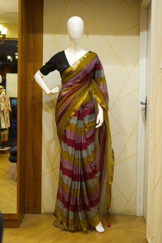 Striped mulmul cotton saree
