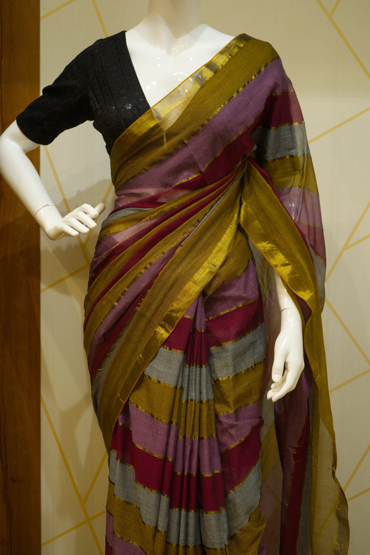 Striped mulmul cotton saree