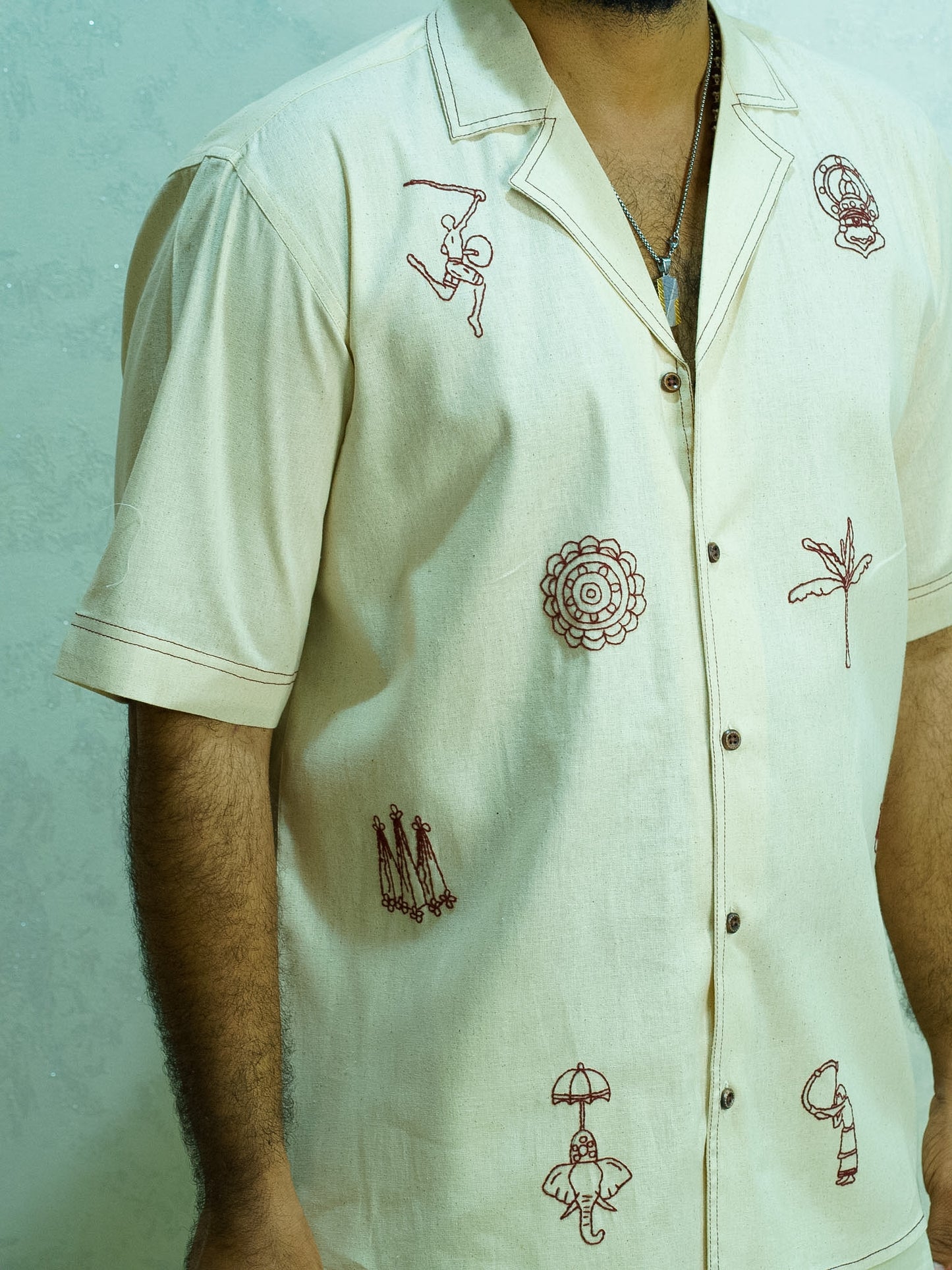 Hand-Embroidered SHIRT (RED)
