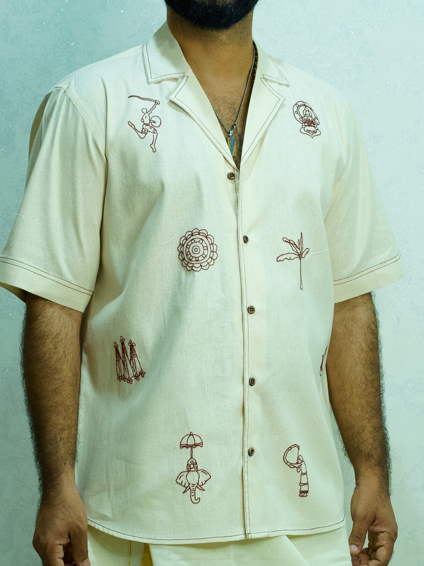 Hand-Embroidered SHIRT (RED)