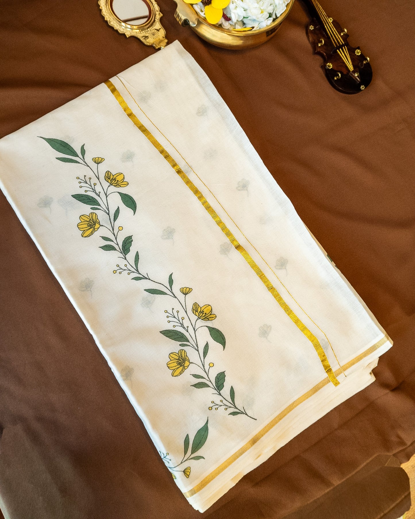 Golden Bloom Kasavu Cotton Saree