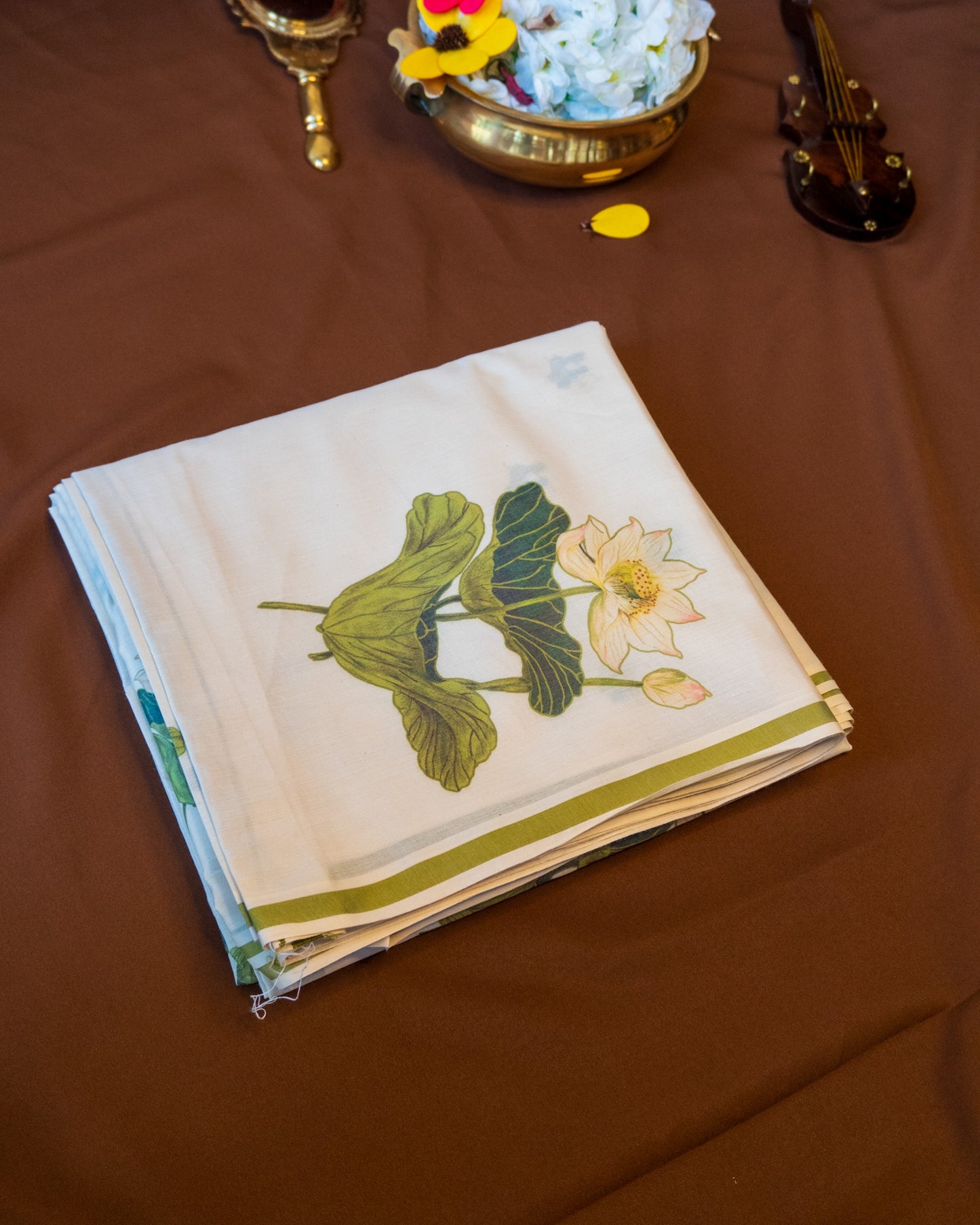 Botanical Lotus Kerala Cotton Saree