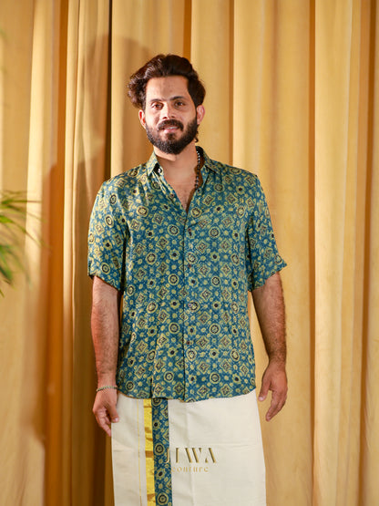 Modal Silk Shirt and Dothi Combo (green)