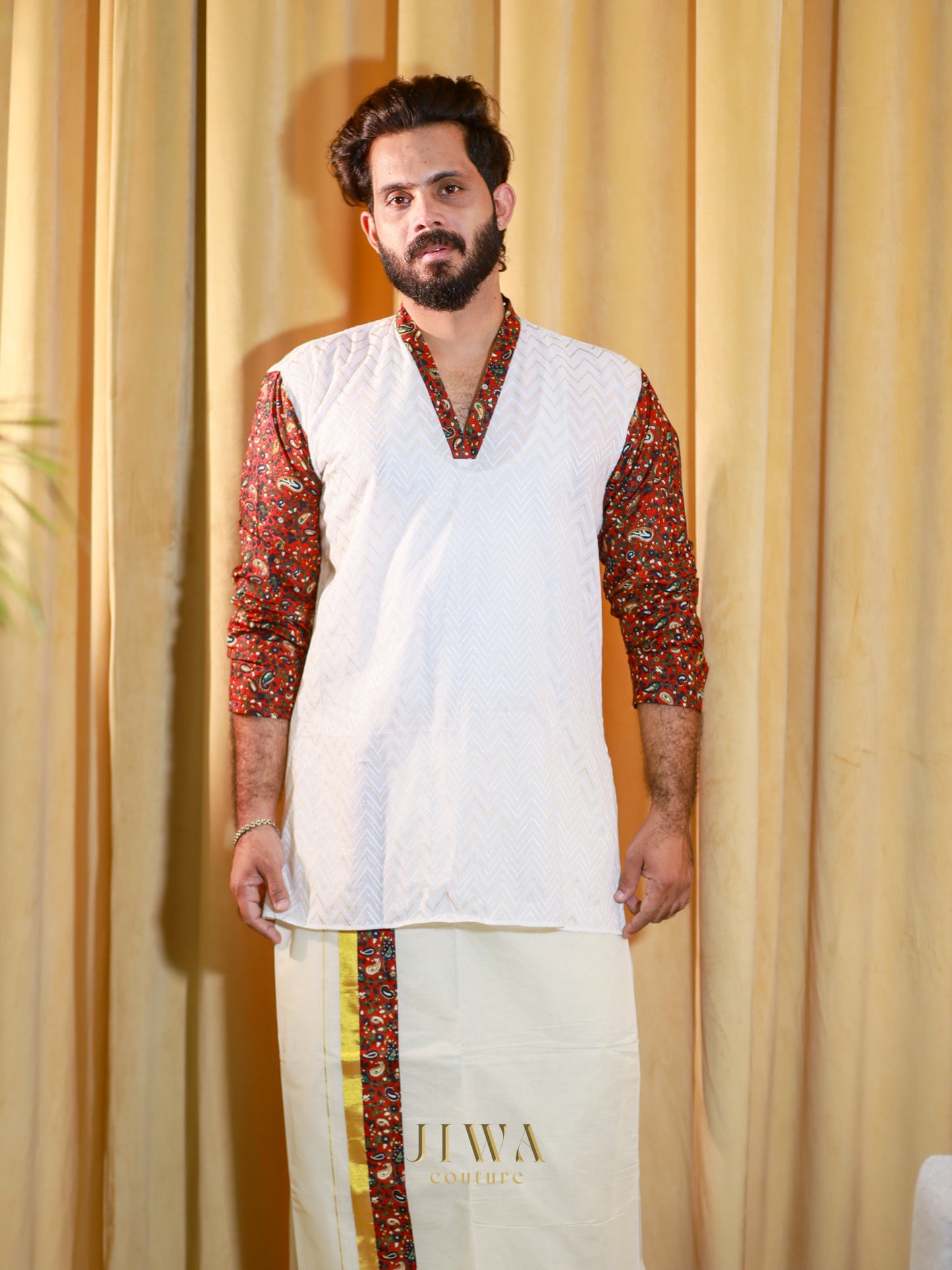 jacquard fabric with cotton printed patch