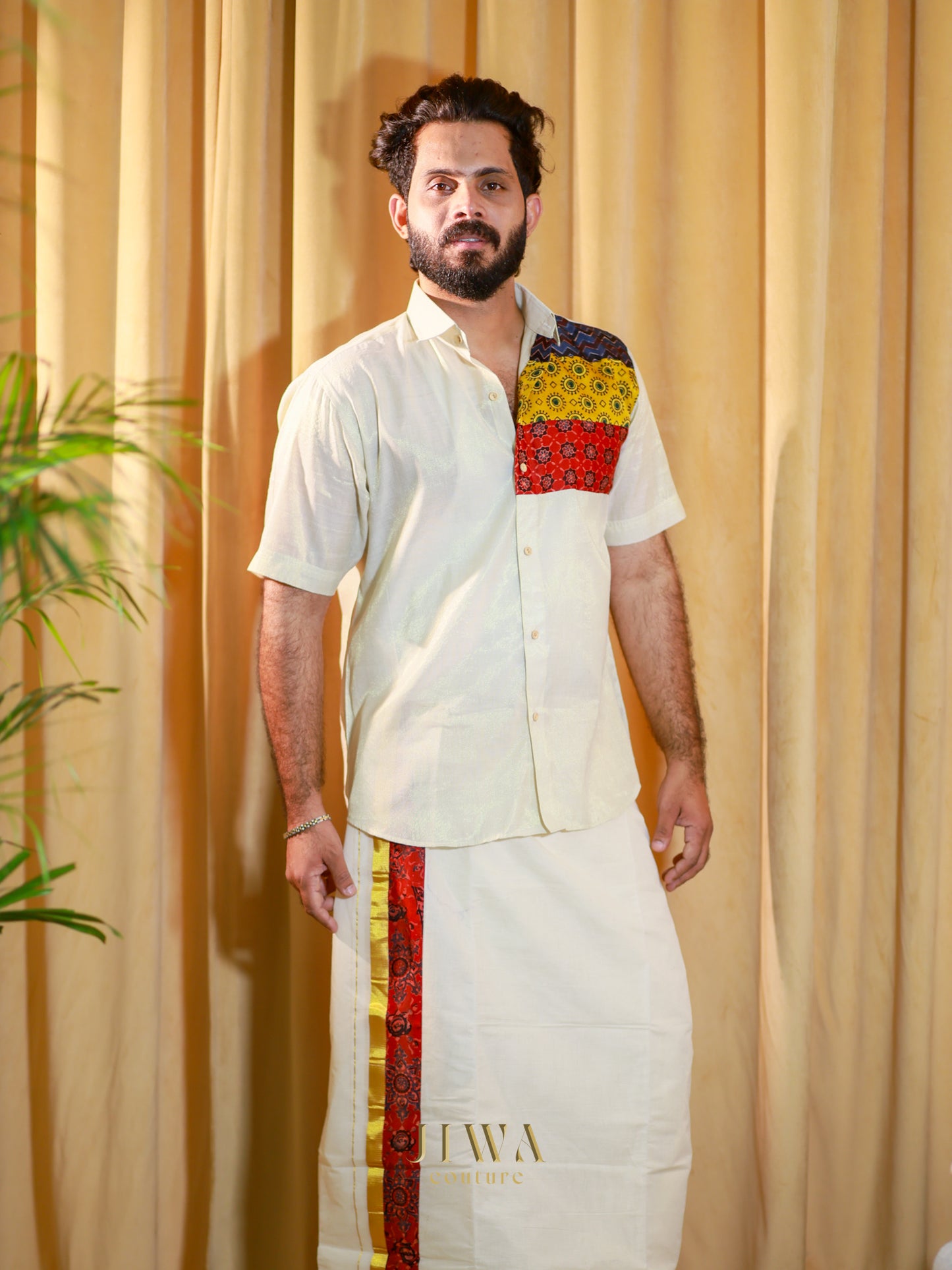 Tissue fabric Shirt With modal silk patch