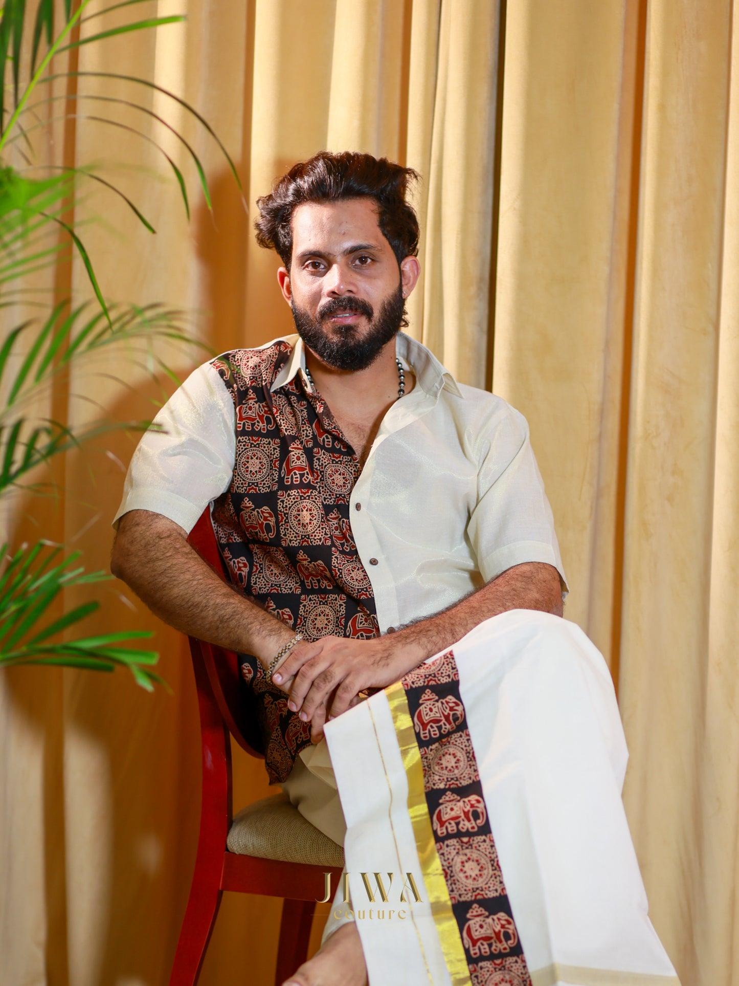 Tissue Fabric Shirt With hand block printed elephant motif Patch
