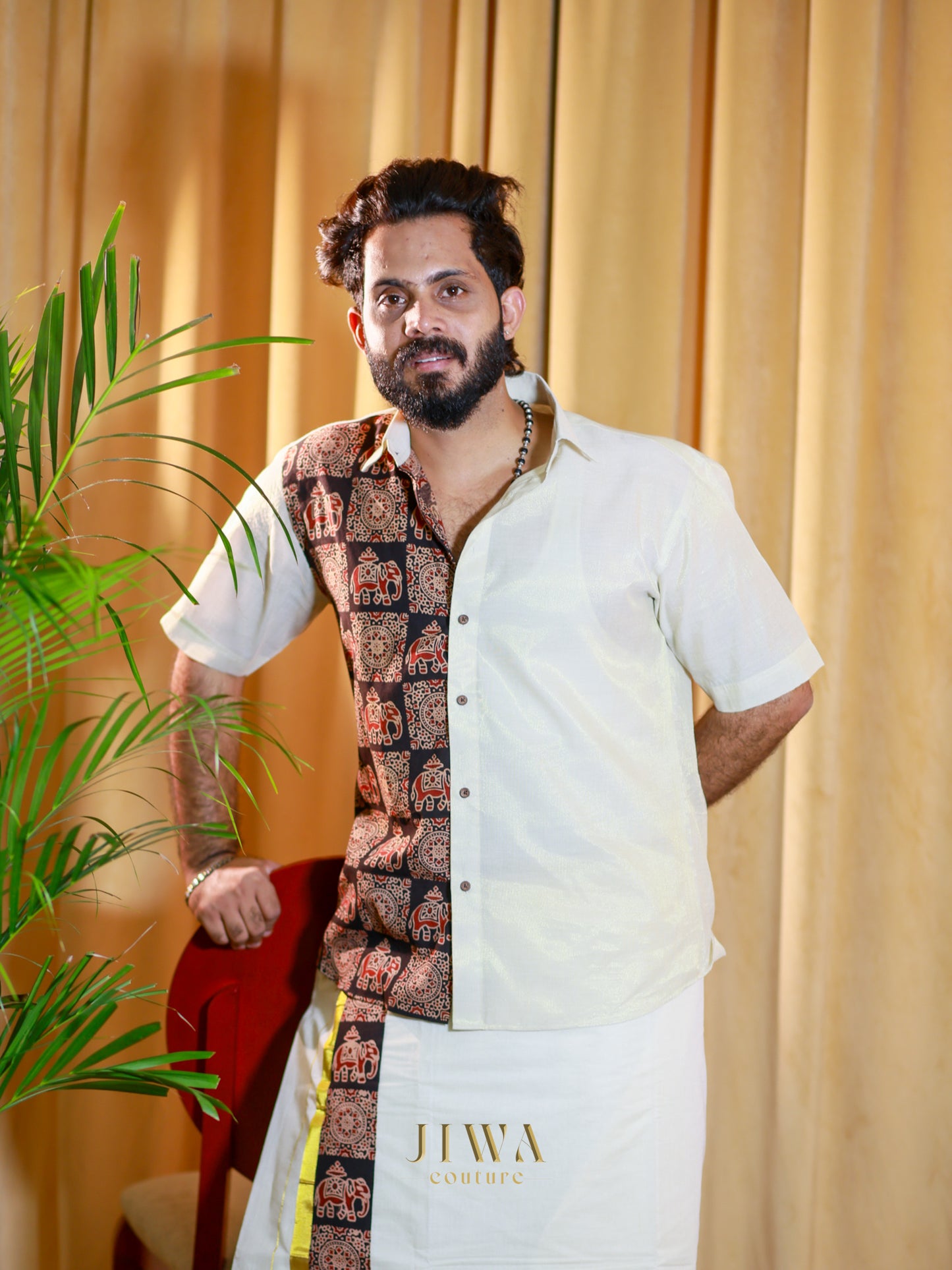 Tissue Fabric Shirt With hand block printed elephant motif Patch