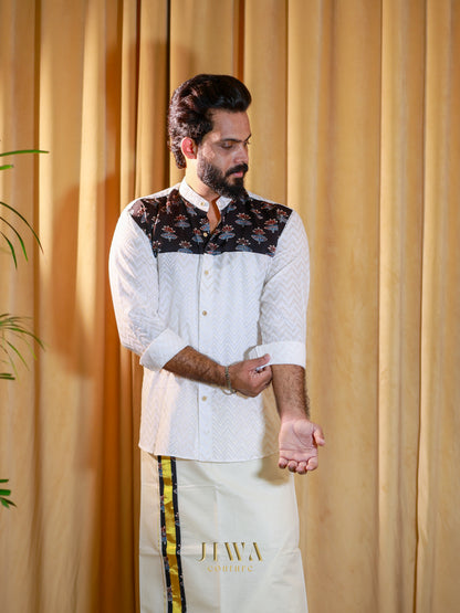 Jacquard fabric Shirt with modal silk patch