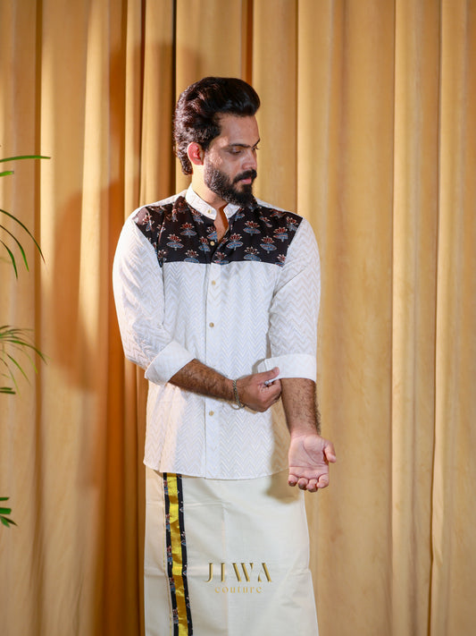 Jacquard fabric Shirt with modal silk patch