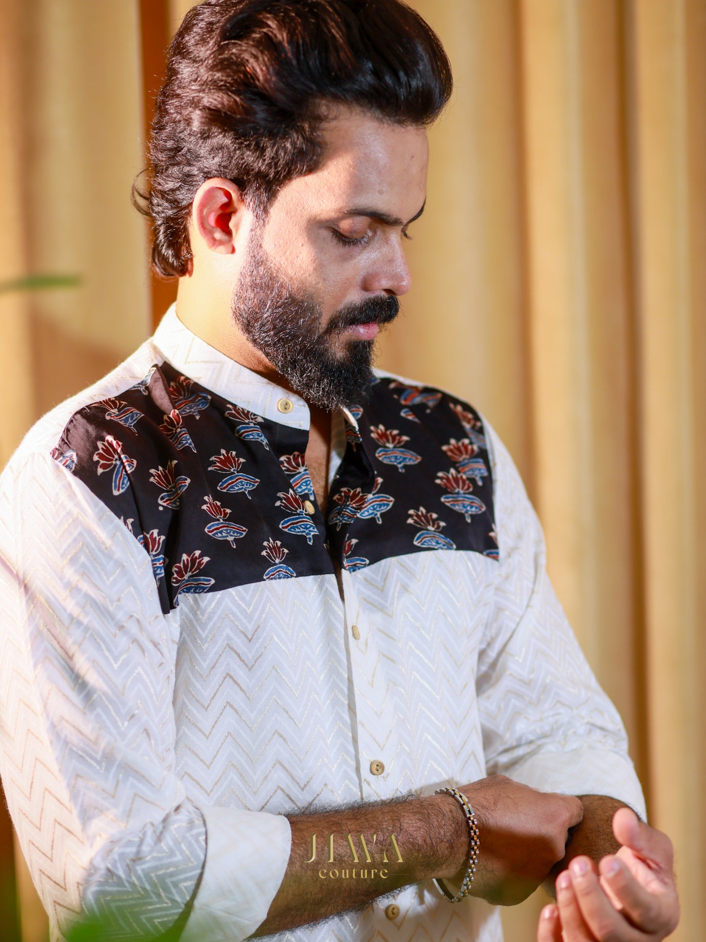 Jacquard fabric Shirt with modal silk patch
