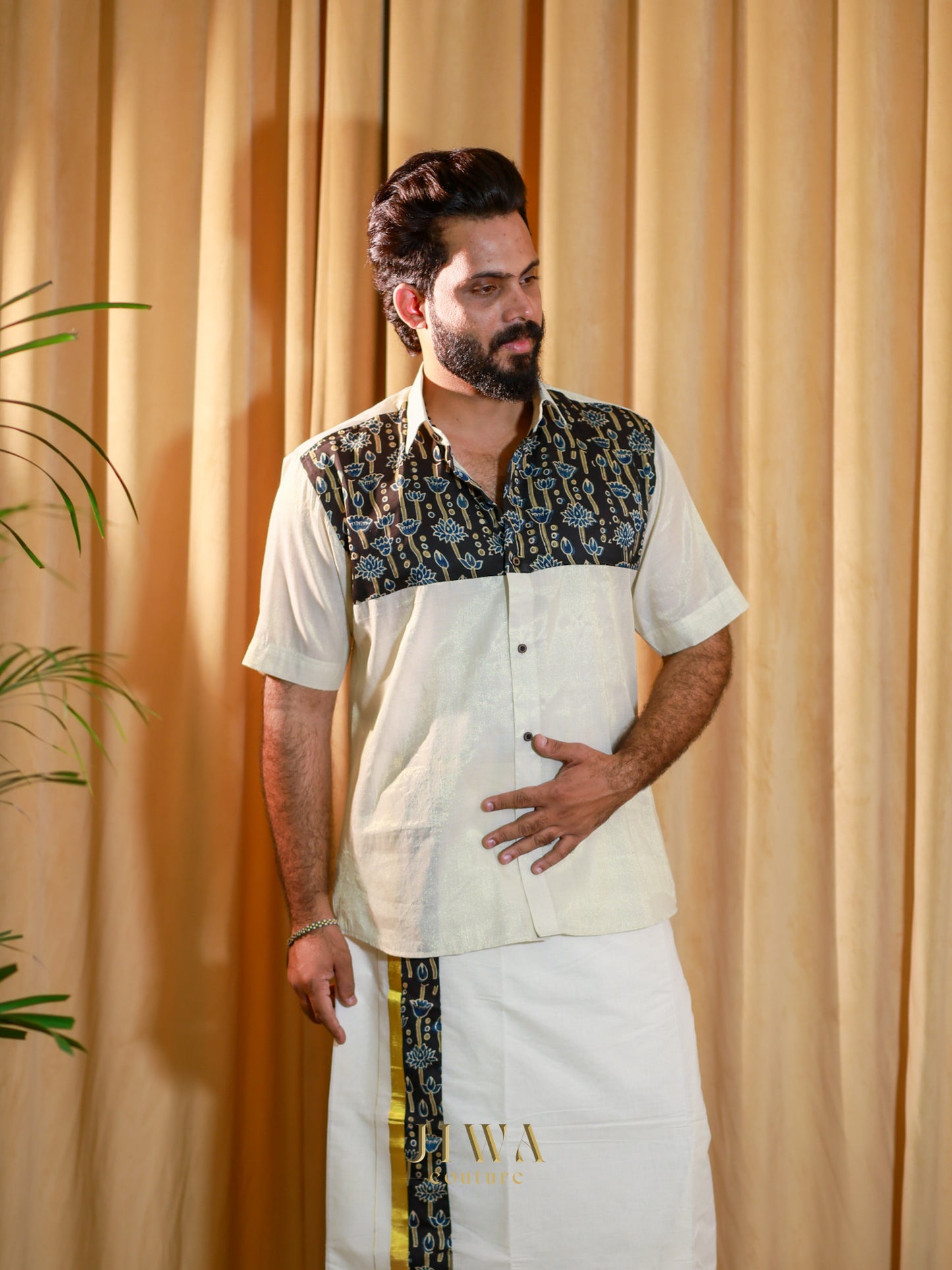 Tissue fabric bespoke shirt with modal silk patch