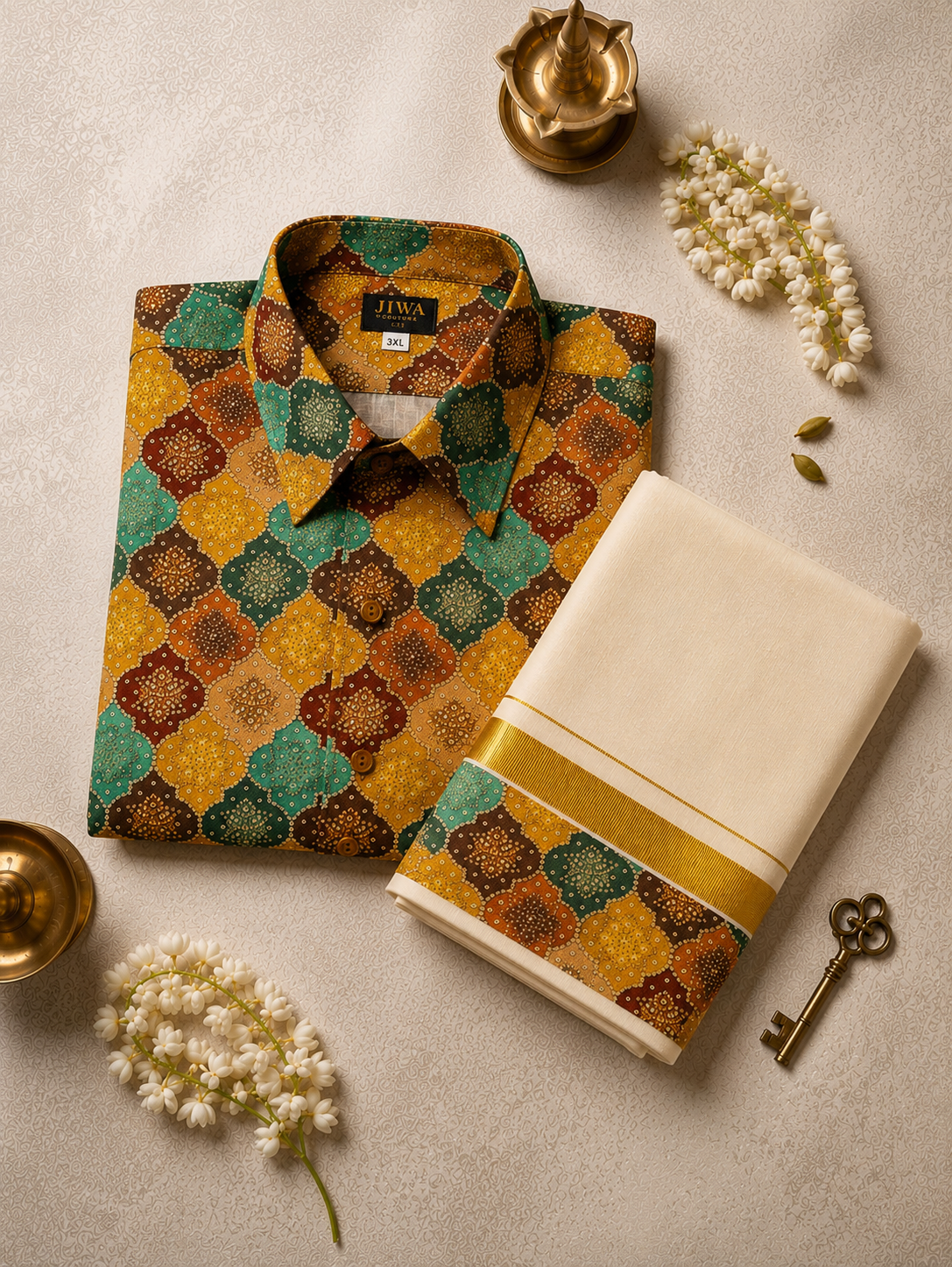 Amber Moroccan Tile Print Shirt & Mundu Set