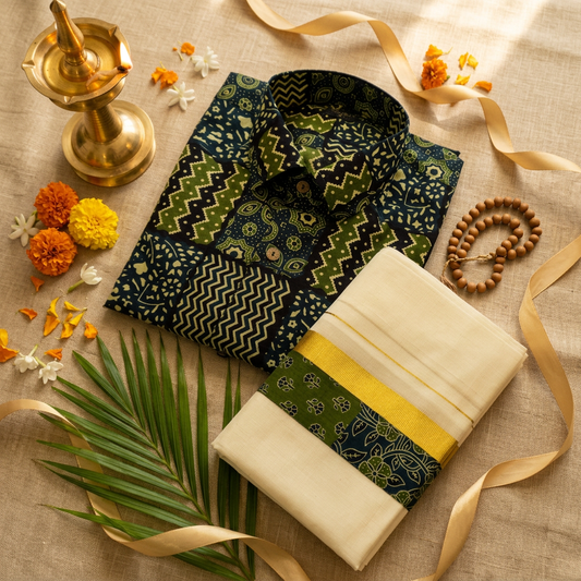 Printed Shirt And Dothi Combo(Green)