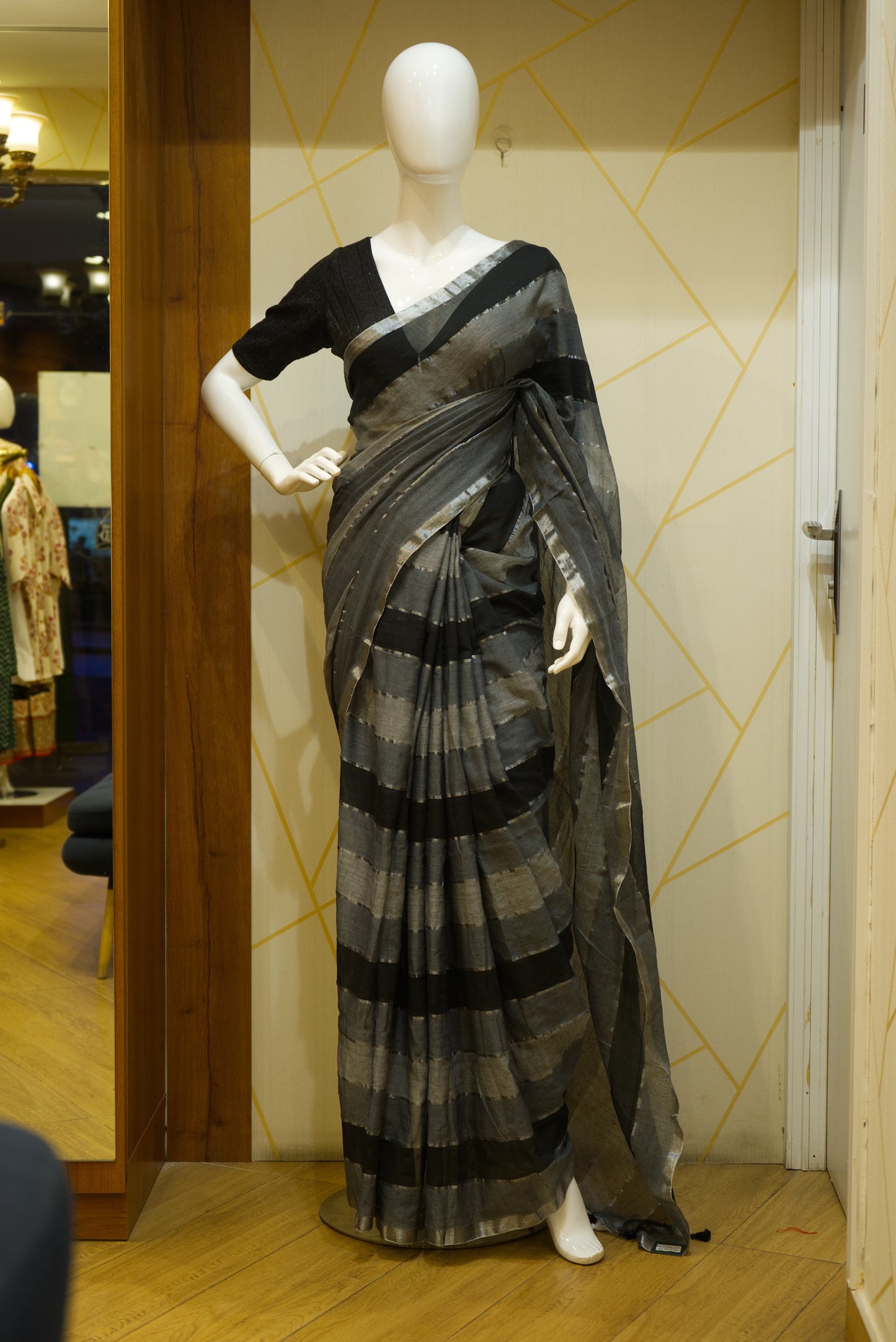 Striped mulmul cotton saree