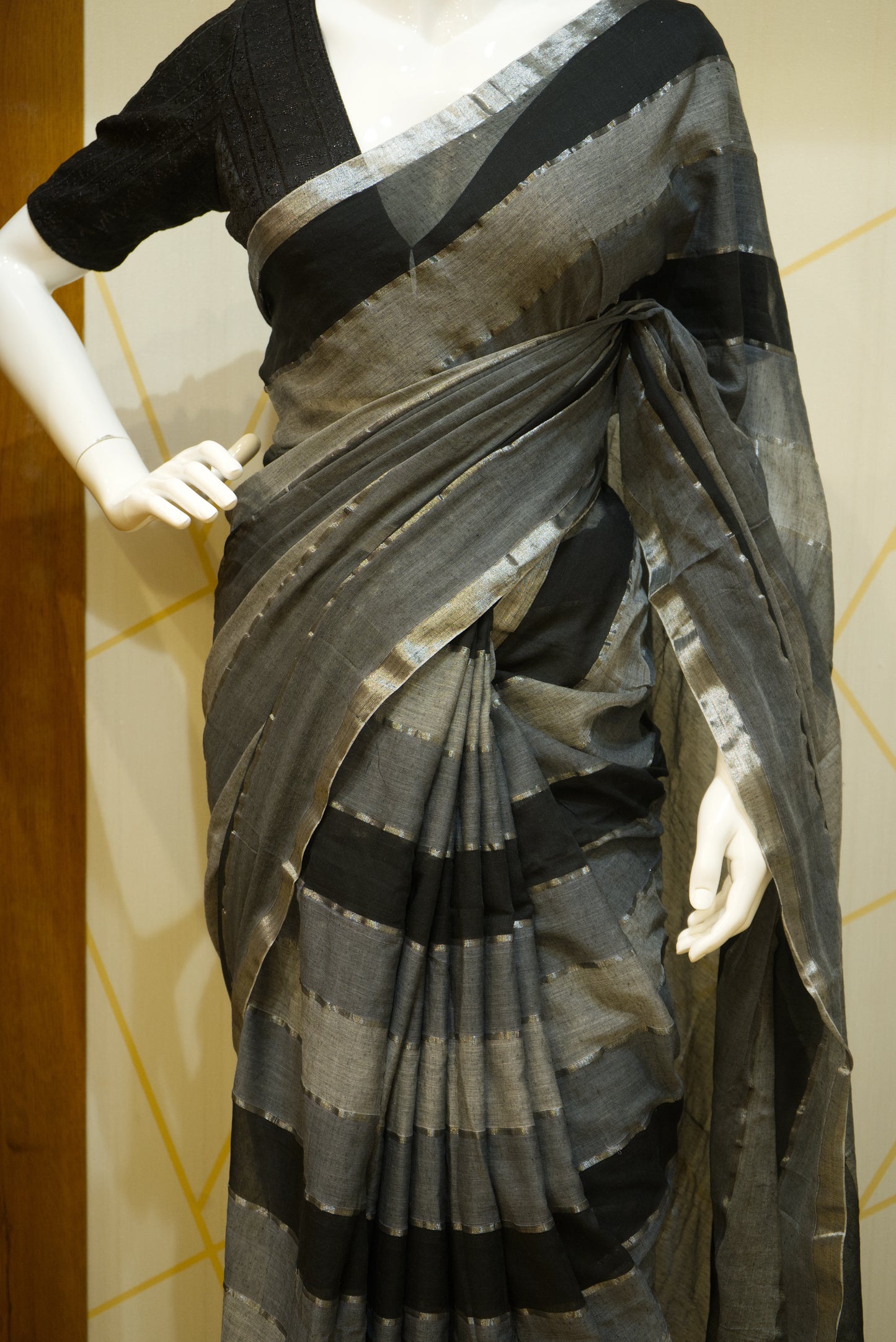 Striped mulmul cotton saree