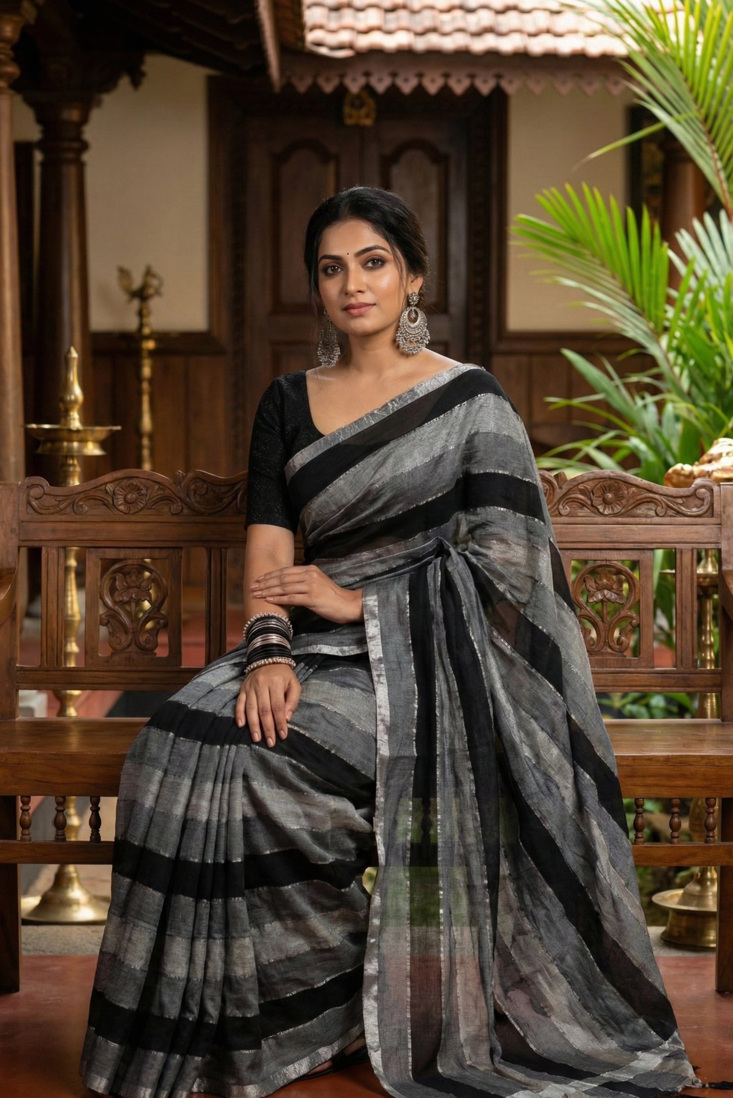 Striped mulmul cotton saree