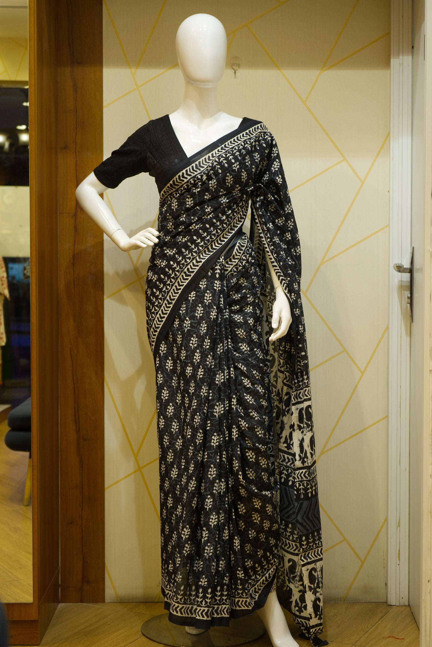 Organic cotton block-printed saree