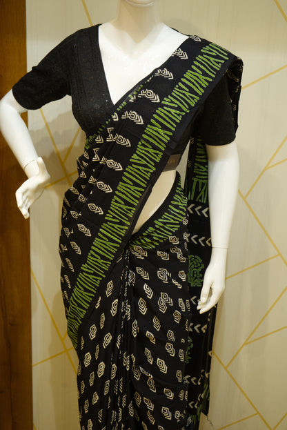 Natural-Dyed Block-Printed Mull Cotton Sarees
