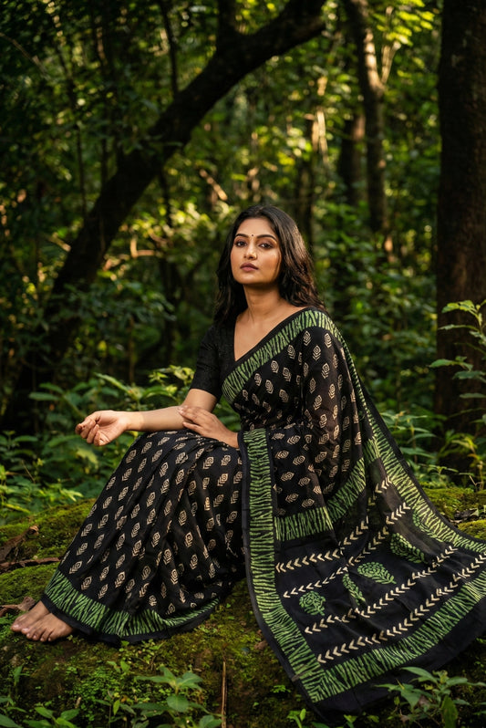 Natural-Dyed Block-Printed Mull Cotton Sarees